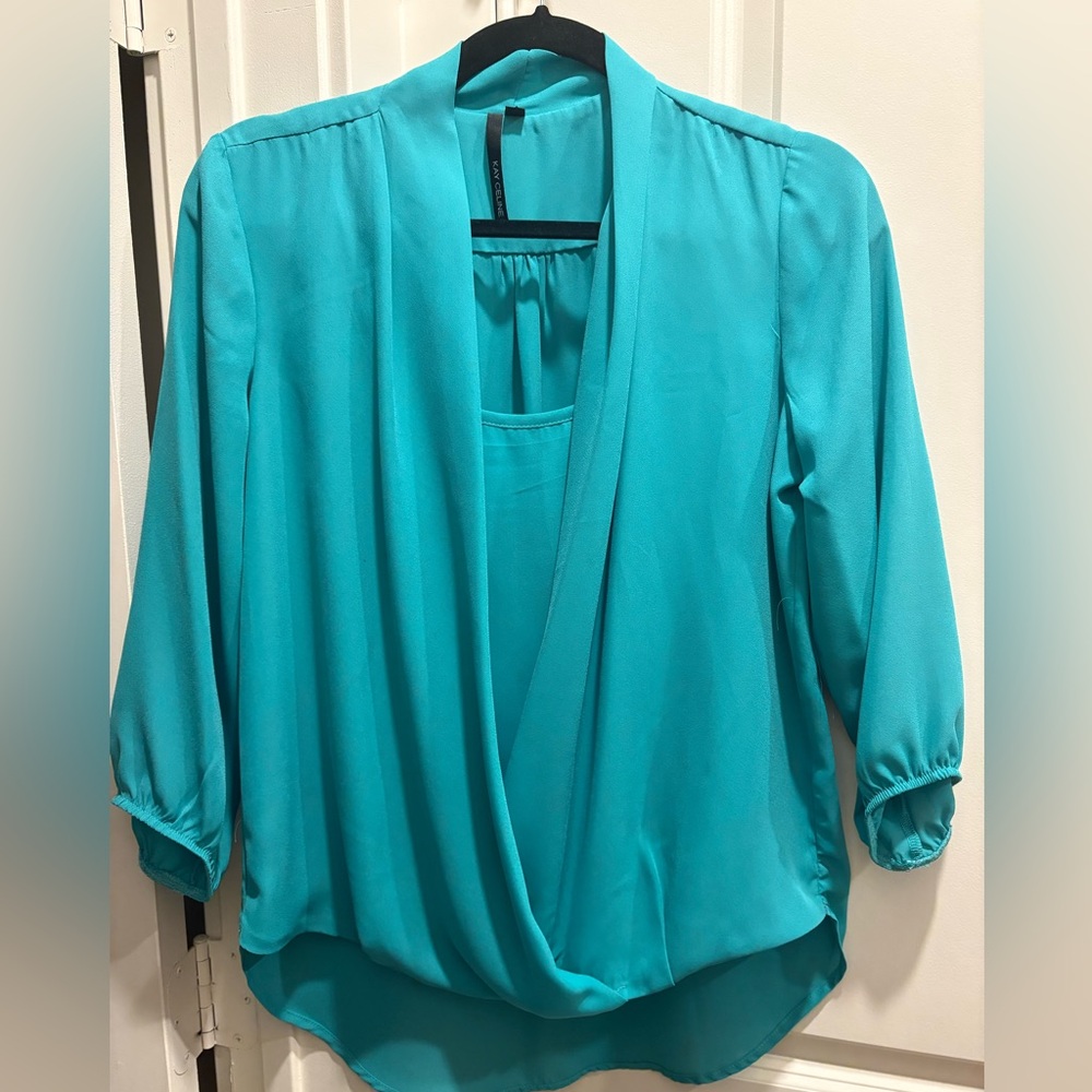 Elegant Teal Blouse with Draped Front